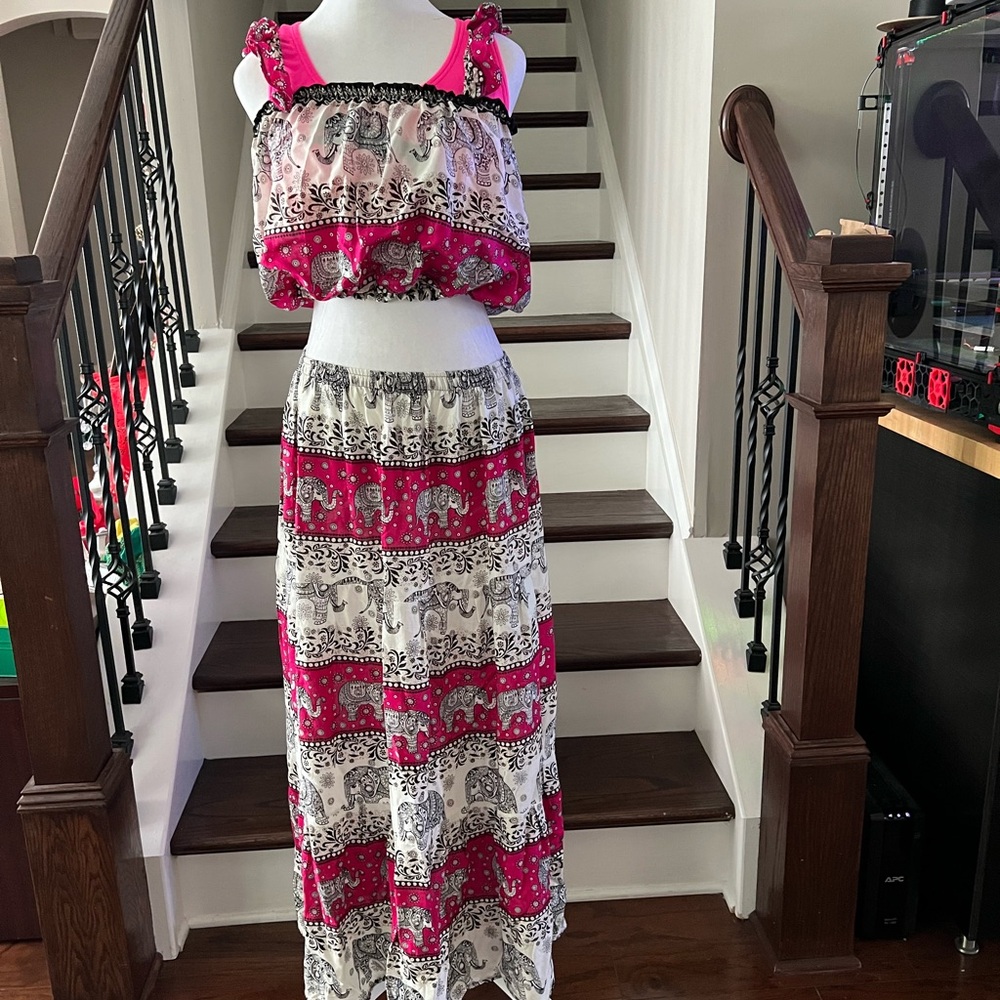 Pink Tiered Maxi Skirt Set for Resort Wear